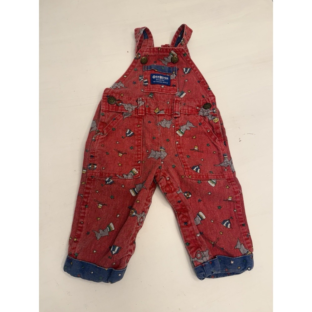 Vintage OSHKOSH Vestbak Denim Overalls Elephants Circus 6/9 Month USA Union Made